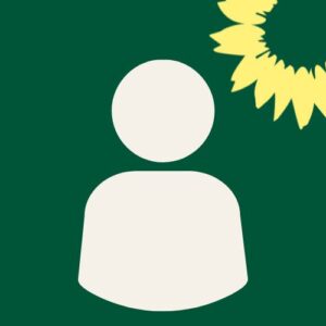 Grüner Hintergrund mit gelber Sonnenblume in der oberen rechten Ecke und einem weißen Personen Icon