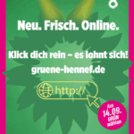 Plakat im Grünen Wahlkampfdesign mit dem Titel: Neu. Frisch. Online